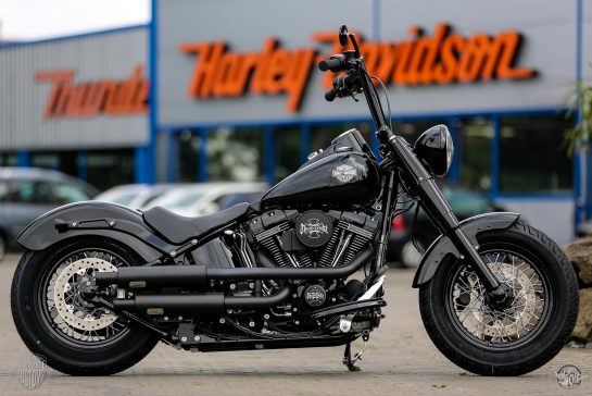 Customized Harley-Davidson Softail Blackline motorcycles by Thunderbike