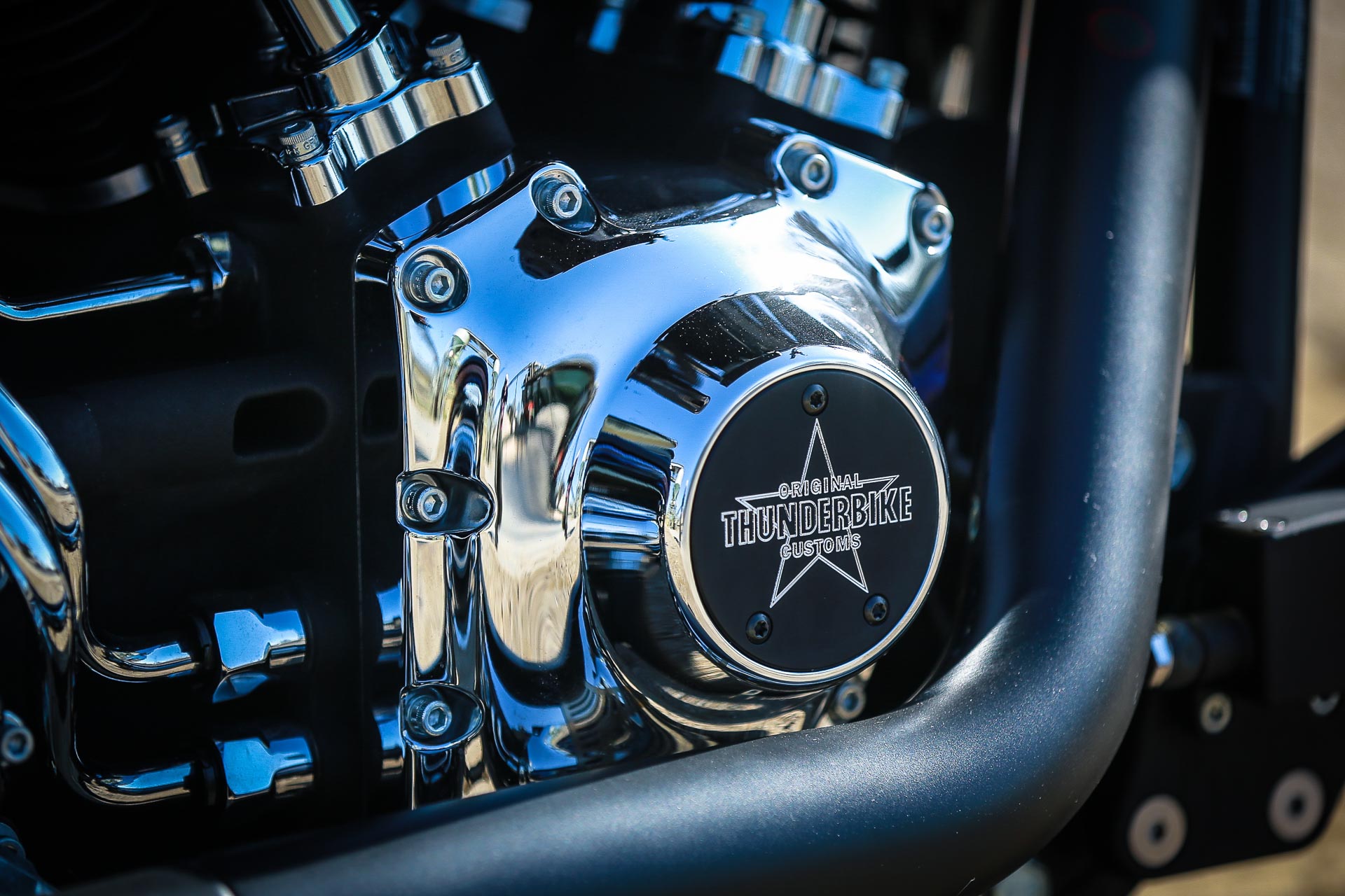 Customized Harley-Davidson Softail Blackline motorcycles by Thunderbike